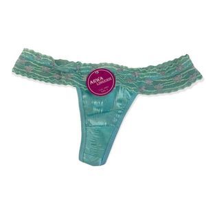 Arwa Lingerie Women's size Small Aqua Blue Lace Thong sheer Panty